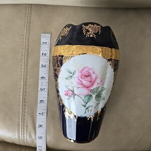 Limoges France Elegant Cobalt Blue Floral Vase with Gold Accents